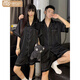 Victoria's style couple pajamas for women ice silk short-sleeved summer new simple black men's home clothing suit can be worn outside 13568 [short.sleeved + shorts] L women (recommended 100-120 Jin [Jin equals 0.5 kg])