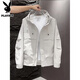 Playboy Spring and Autumn 2025 New Men's Jacket Workwear Hooded Loose Autumn and Winter Velvet Jacket Casual Top Black L Recommended weight 120-135 Jin Jin equals 0.5 kg