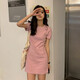 AFTER MONDAY2025 summer Korean style slim solid color short-sleeved T-shirt women's mid-length dress women's clothing 6624* purple M
