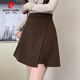 Pierre Cardin fat mm plus size 2025 autumn and winter new small slit culottes early autumn woolen high waist slim versatile A-line shorts for women coffee color L recommended 105-120 Jin Jin equals 0.5 kg