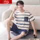 Langsha Pyjamas en coton pur pour hommes en été à manches courtes à manches courtes, style de maison entièrement en ligne de grande taille de grande taille 679 Z9359 L 115-130Jin [Jin est égal à 0,5 kg]