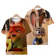 Xuanmo T-shirt Men's Big Belly Belly Crazy Zootopia Nico Judy T-shirt Men and Women Fox Rabbit à manches courtes T1480 S 75-85Jin [Jin est égal à 0,5 kg]