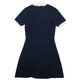 
FHHUABD Women's 2025 Autumn and Winter New Solid Color Lace Cuffs Slim Doll Collar Mid-length Knitted Dress Thick 16837 Navy Blue L