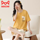 Catman (MiiOW) summer pajamas for women 2025 new summer bright pure cotton with breast pads for women's home clothes set sweat steaming suit ZX: C1342 apricot color dog antibacterial and antimite with breast M [upgrade AAAAAAAAAA antibacterial pure cotton]