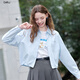 Baitu betu women's clothing 2025 autumn new short jacket 100% cotton thin casual shirt jacket for women 2507T33 blue M