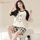 Modal summer short-sleeved plaid pajamas suit fat MM women 200 Jin [Jin equals 0.5 kg] Home clothing Korean version loose and can be worn outside casual cartoon KNC3519 L