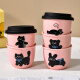 UOSO pink hand-held coffee cup casual cup for girls' best friend cute hand warmer cup small ceramic with lid reinforced porcelain can be heated in microwave lying flat cat small capacity 245ml