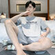 Hiver Mist Men's Pyjamas Summer Cotton Cotton Men's Ultra-Thin Loose Plus taille sans manches Vers les vêtements de maison peuvent être portés à l'extérieur de 9928 # (Shorts à manches courtes) L Poids 100-120Jin [Jin est égal à 0,5 kg]