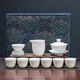 MULTIPOTENT complete tea set mutton fat jade Chinese white relief splendid mountain and river covered bowl 6 cup set gift box gift set