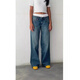 
SAKENMAO American retro low waist non-elastic washing straight jeans for women in autumn street wide-leg denim women's pants 12176 wash blue S