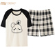 Modal summer short-sleeved plaid pajamas suit fat MM women 200 Jin [Jin equals 0.5 kg] Home clothing Korean version loose and can be worn outside casual cartoon KNC3519 L