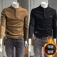 European station autumn and winter new handsome sweatshirt T men's trendy casual simple solid color embroidery trendy men's Henry collar long-sleeved T-shirt black plus velvet L