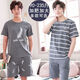 
Mu Fengqing summer men's pajamas cotton plus fat plus size new men's summer home clothes short-sleeved youth Korean style thin half-sleeved 9928# [short-sleeved shorts] L [90-125Jin [Jin equals 0.5 kg]]