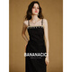 
banana cici 2025 summer new vacation style cotton linen straps detachable suspender dress C252LY674 Black M