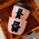 UOSO pink hand-held coffee cup casual cup for girls' best friend cute hand warmer cup small ceramic with lid reinforced porcelain can be heated in microwave lying flat cat small capacity 245ml