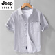 Jeep Spirit Herren reines Baumwollkurzärmel-Hemd Japaner lässiges Sommer Dünn gestreift