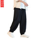 Sie Ruike Fett große Größe Neue chinesische lineare Hosen Herren Sommer chinesischer Stil Retro-Baumwolle und Linien Bindungen Lose Lose große Freizeithosen Schwarz 2xl140-160jin [Jin gleich 0,5 kg] tragbar