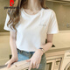 皮尔卡丹（pierre cardin）奶杏色正肩国风棉质短袖t恤女宽松基础体恤夏季2025年新款上衣针 6172烟熏紫 M (建议80-105斤)