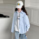Girls Spring and Autumn 2025 New Medium and Large Children's Casual Shirts Children's Wear Boys' Style Tops Blue 170