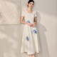 
ROEYSHOUSE new Chinese style embroidered dress for women 2025 summer new elegant round neck large hem skirt 12156 off white XL