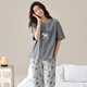 
Catman (MiiOW) women's pajamas summer pure cotton short-sleeved trousers 2025 new summer gray casual home clothing set YZ9720 pink gray pants M 80-95Jin [Jin equals 0.5 kg]