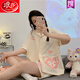 浪莎（LangSha）2025年新款睡衣女款夏季纯棉短袖短裤夏天少女生夏款女士家居服全 12347带胸垫 M 80-100