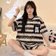 Langsha Pajamas Summer Ladies Suit de grande taille Suit à manches courtes Summer 2025 Nouveaux vêtements décontractés à la maison lâche en deux pièces 693 Black Smiley Face M-Size [80-95Jin [Jin est égal à 0,5 kg]] Taille moyenne
