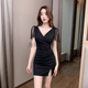 Pour Zhishu Nightclub Sexy Deep V robe Hip-wap-wrap Dobe Spa Foot Bath Technicien Technician Nightclub Ktv Beautiful Workwear Ajouter 3882 Black + M Recommandé 95-105Jin [Jin est égal à 0,5 kg]