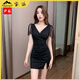 RAFT CORE Nightclub Arbeitskleidung für Frauen Nachtclub Kleid für Frauen Deep V Kleid Fußmassage Fußbadetechniker Arbeiten sexy Hüften 3882 Schwarz 3xl empfohlen 135-150jin [Jin gleich 0,5 kg]