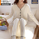 Modal pajamas with chest pad for women spring and autumn long sleeve pure cotton thin 2025 new sweet student home clothing set white 6CX9921# apricot color [fixed chest pad] 2XL [140-160Jin[Jin equals 0.5 kg]]
