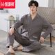 Hengyuanxiang men's cotton pajamas long-sleeved spring and autumn plus-size cardigan thin suit can be worn on the outside for men's home clothes mz-3524 L [120-140Jin[Jin equals 0.5 kg]]