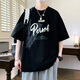 VZVJ short-sleeved men's summer fashion brand letter printing round neck half-sleeved T-shirt American casual men's plus size loose T-shirt D693 white M size 90-110Jin[Jin equals 0.5 kg]