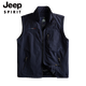 JEEP SPIRIT American functional multi-bag vest spring and autumn quick-drying vest outdoor windproof stand collar vest loose large-size sleeveless jacket gray 6XL