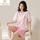 莫代尔（Madallo）夏季纯棉睡衣女士2025新款短袖女款家居服大码夏天套装可外穿薄款 A9859 樱桃红 L 100-120斤】