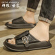 
Couple Wolf Family QUNLANGSHIJIA Slippers Men's Summer 2025 New Fashion Brand Outdoor Anti-Slip Anti-odor Thick Sole Wear-resistant Sandals High-end Beach Sandals Black [This model is leather shoe size] 41