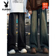 Playboy (Playboy) Retro High Street Jeans Men's Spring и Summer Gradient American Loose Straight Leg Pants Cleanfit High Street Bonders 1047 Ностальгические s