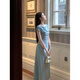 EIA Yiyao elegant art student temperament intellectual simple slanted shoulder dress women summer long and short skirt apricot long dress slightly shot L 110Jin Jin is equal to 0.5kg 120Jin Jin is equal to 0.5kg