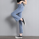 Yisi reduce los jeans delgados azules para mujeres 2025 Pantalones de nueve puntos de pierna ancha otoñal para pantalones delgados delgados de la cintura alta, pantalones azul claro xl recomendado 120-128 Jin [Jin equivale a 0.5 kg]