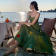 Zhanyuan Mermaid Large Skirt Ruffled High-End Suspender Dress Birthday Reception Adult Wedding Toast Wear Dress Long Skirt Green Ready Stock S