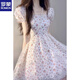 ROMON First Love Gentle Wind Puff Sleeve Puffed Sleeve Dress French Milk Sweet Floral Princess Skirt with a unique waist and beautiful summer White Floral [Stock Store Quality] L 100-120Jin [Jin equals 0.5 kg]