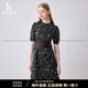 哈吉斯（HAZZYS）女装夏季英伦风简约潮流时尚休闲立领印花短袖连衣裙 藏青色 XS 155/80A 36