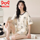 Catman (MiiOW) summer pajamas for women 2025 new summer bright pure cotton with breast pads for women's home clothes set sweat steaming suit ZX: C1342 apricot color dog antibacterial and antimite with breast M [upgrade AAAAAAAAAA antibacterial pure cotton]