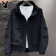 Playboy Spring and Autumn 2025 New Men's Jacket Workwear Hooded Loose Autumn and Winter Velvet Jacket Casual Top Black L Recommended weight 120-135 Jin Jin equals 0.5 kg