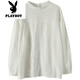 Playboy (PLAYBOY) 2025 Spring and Autumn New Style Literary Accordion Pleated Sweet Lady Hollow Long Sleeve Shirt Pullover Shirt Women's Top Trendy White All Size