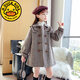 G.Duckkids Girls Woolen Poat осень и зима 2024 г. Новая детская средняя длина хлопка сгущенной корейской версией новой куртки для девочек Houndstooth Matte Cotton 150 (подходит для высоты 140-150 см)