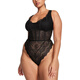 维多利亚的秘密（VICTORIA'S SECRET）Victoria'sSecret维密纯色蕾丝超薄镂空高脚口连体衣女款 黑色 L