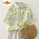 First Trail (CHUJING) Hong Kong style retro printed cotton and linen short-sleeved shirt for women's summer large size loose and slim and breathable linen temperament elegant top yellow 1278 M recommended 115 Jin [Jin equals 0.5 kg] or less