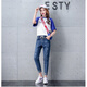 Jeans rasgados de Suowanyi para pantalones recortados para mujeres 2025 Spring and Summer Nuevo estilo coreano Pantalones de la cintura elástica pantalones delgados para mujeres 9901 azul claro 26