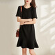 TOUCH MISS dress for women in summer new style, slim and round neck, casual and fashionable, high-end and versatile short-sleeved fishtail black dress, black (pre-sale) L