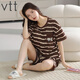 VTT Pyon Pyjamas en coton pour femmes en été shorts en coton pur shorts d'été Nouveaux jeunes dames costumes de vêtements V V costume à manches courtes: yzt9859 m